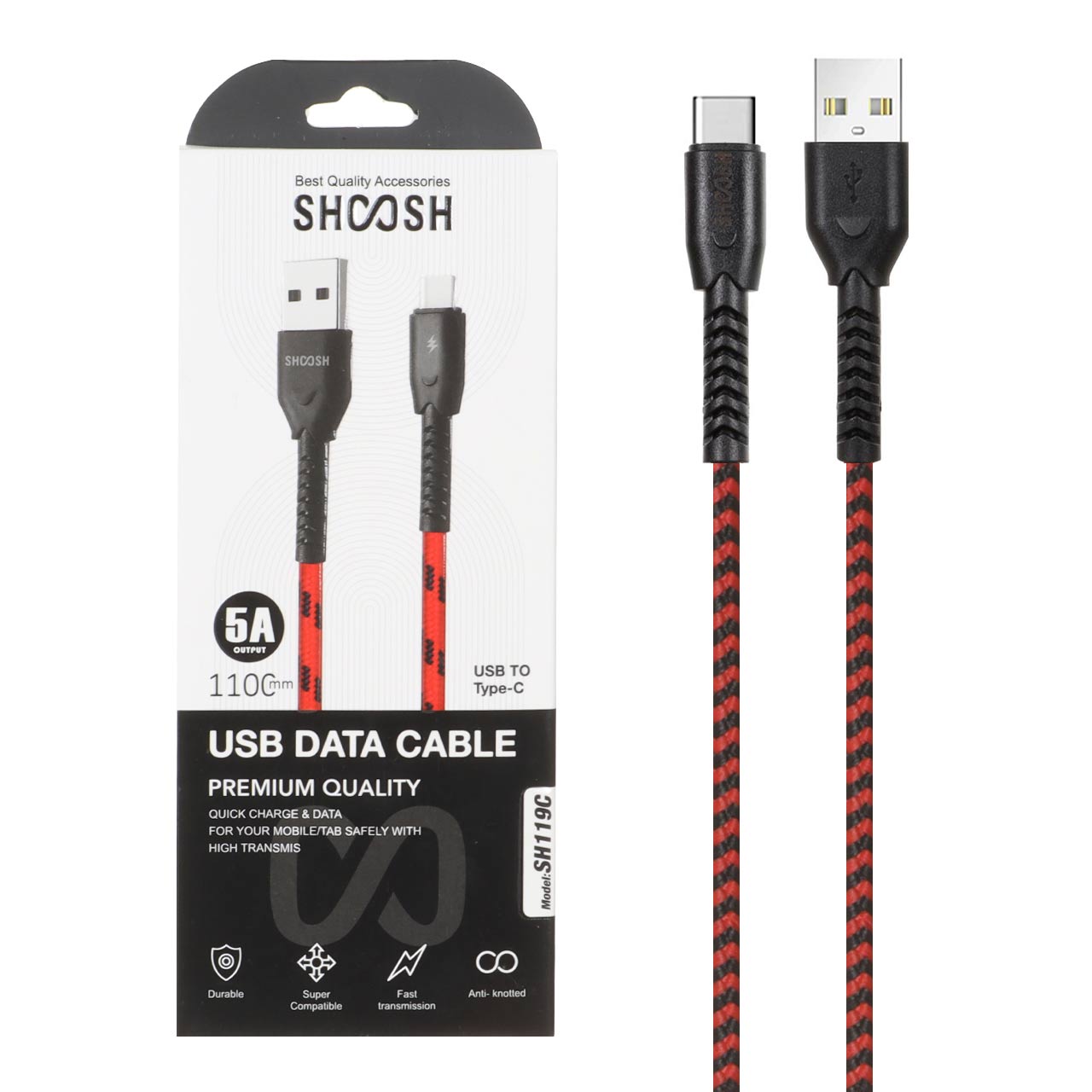 کابل شارژ کنفی 1.1 متری فست Shoosh Type-C مدل SH119C - قرمز - SMO