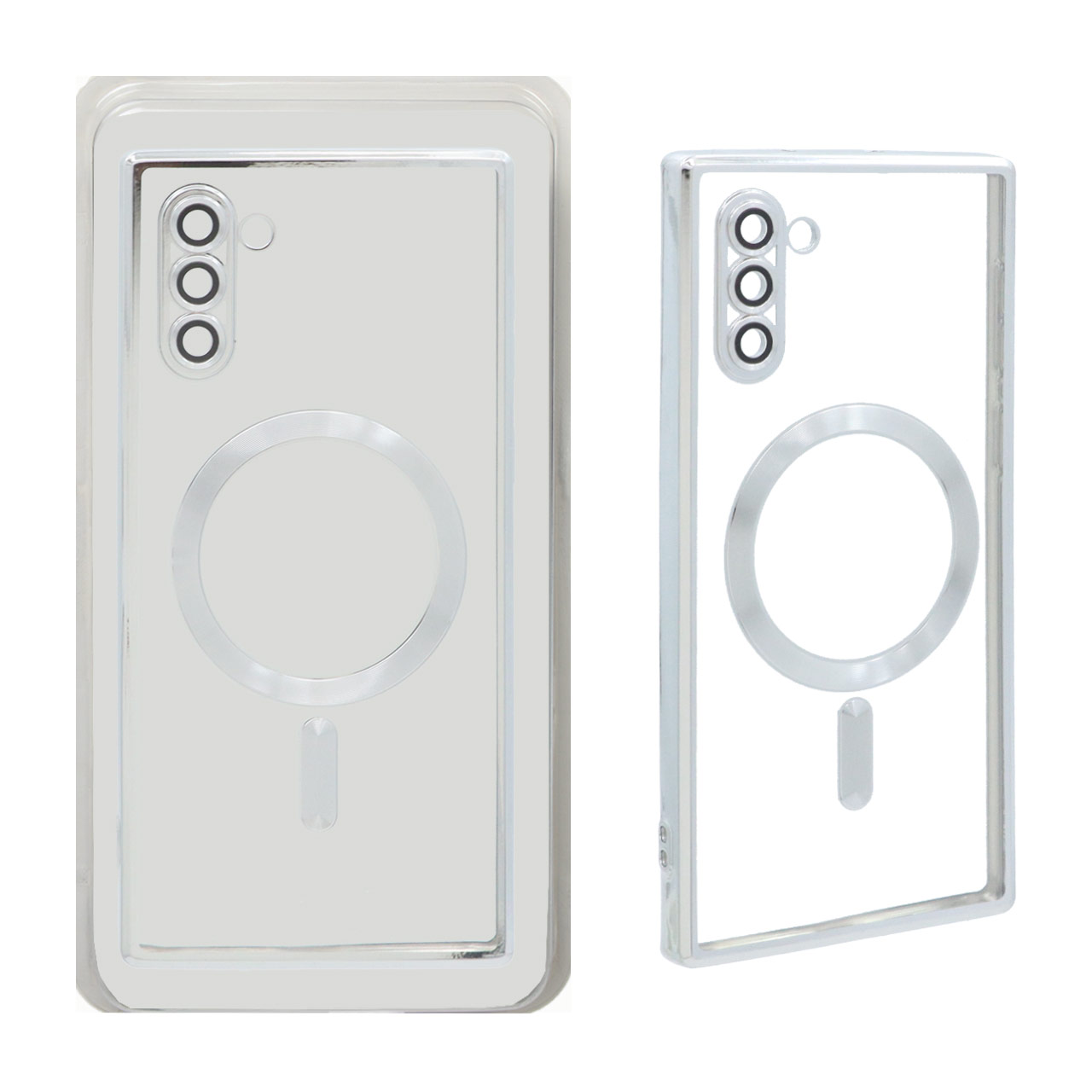 قاب اورجینال الکترواستاتیک Magsafe لنز گلس دار Samsung Galaxy Note 10 - نقره ای (پک دار)
