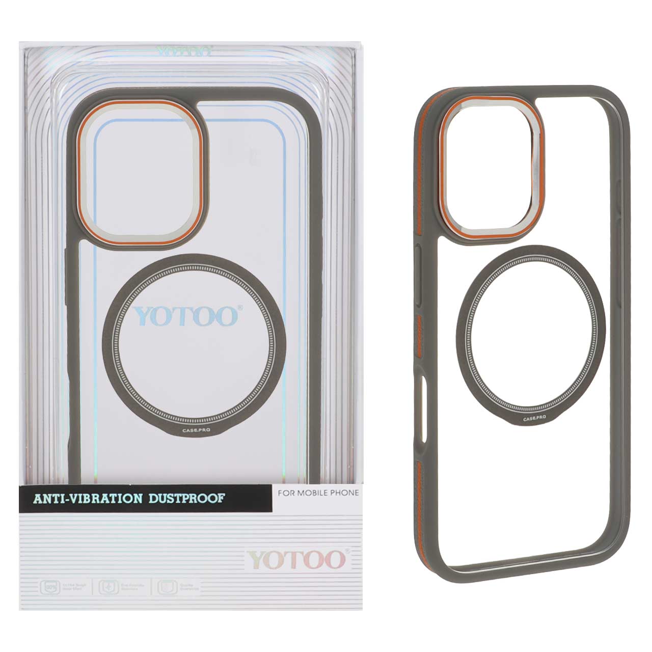 قاب اورجینال Yotoo شفاف MagSafe لنز فلزی Apple iPhone 16 - خاکستری (پک دار) - NTC