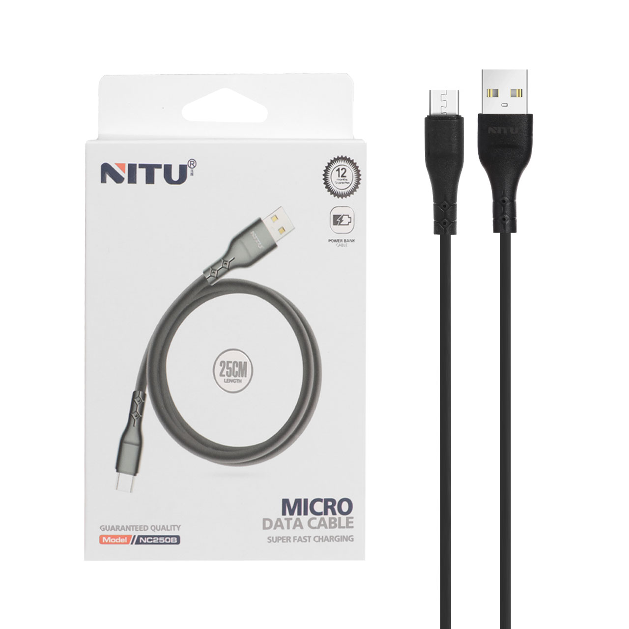کابل شارژ پاوربانک فست اندروید NITU مدل NC250B - مشکی (گارانتی 12 ماه تعویض نیکان همراه)