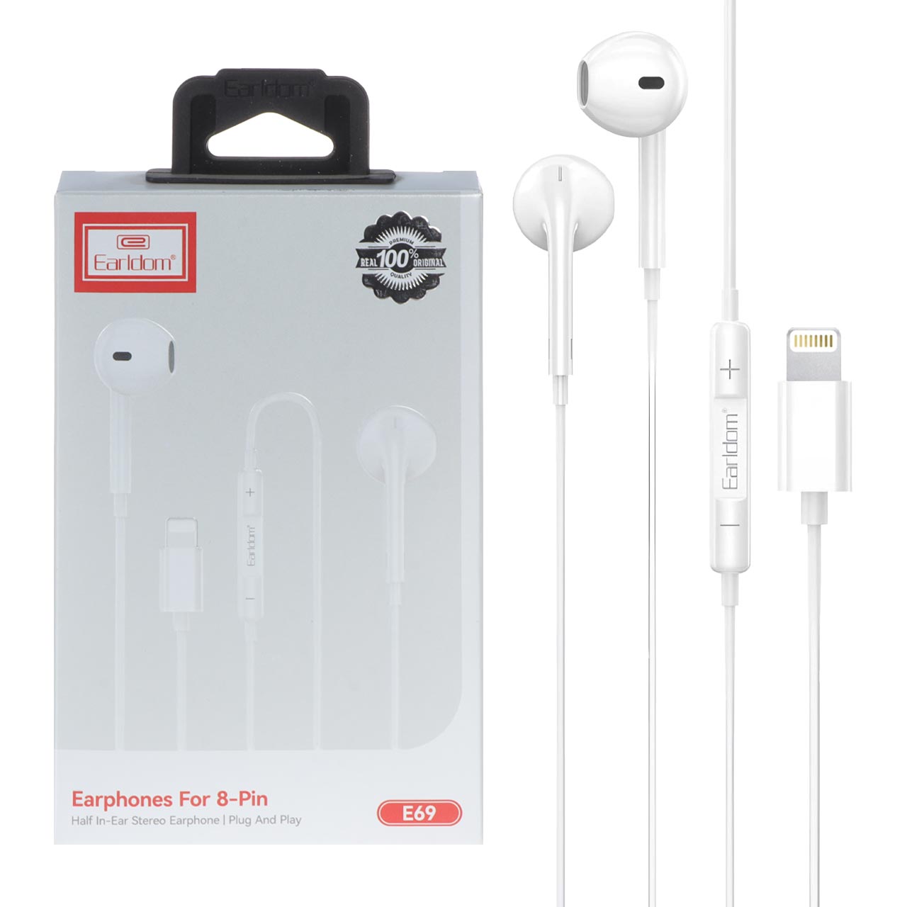 هندزفری باسیم با پورت آیفون Earldom مدل E69 - سفید