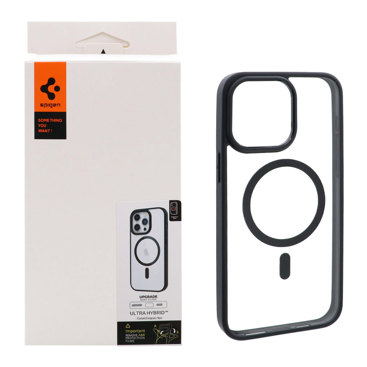 قاب اورجینال Magsafe Spigen با توری اسپیکر فلزی Apple iPhone 15 Pro Max - شفاف مشکی (پک دار)