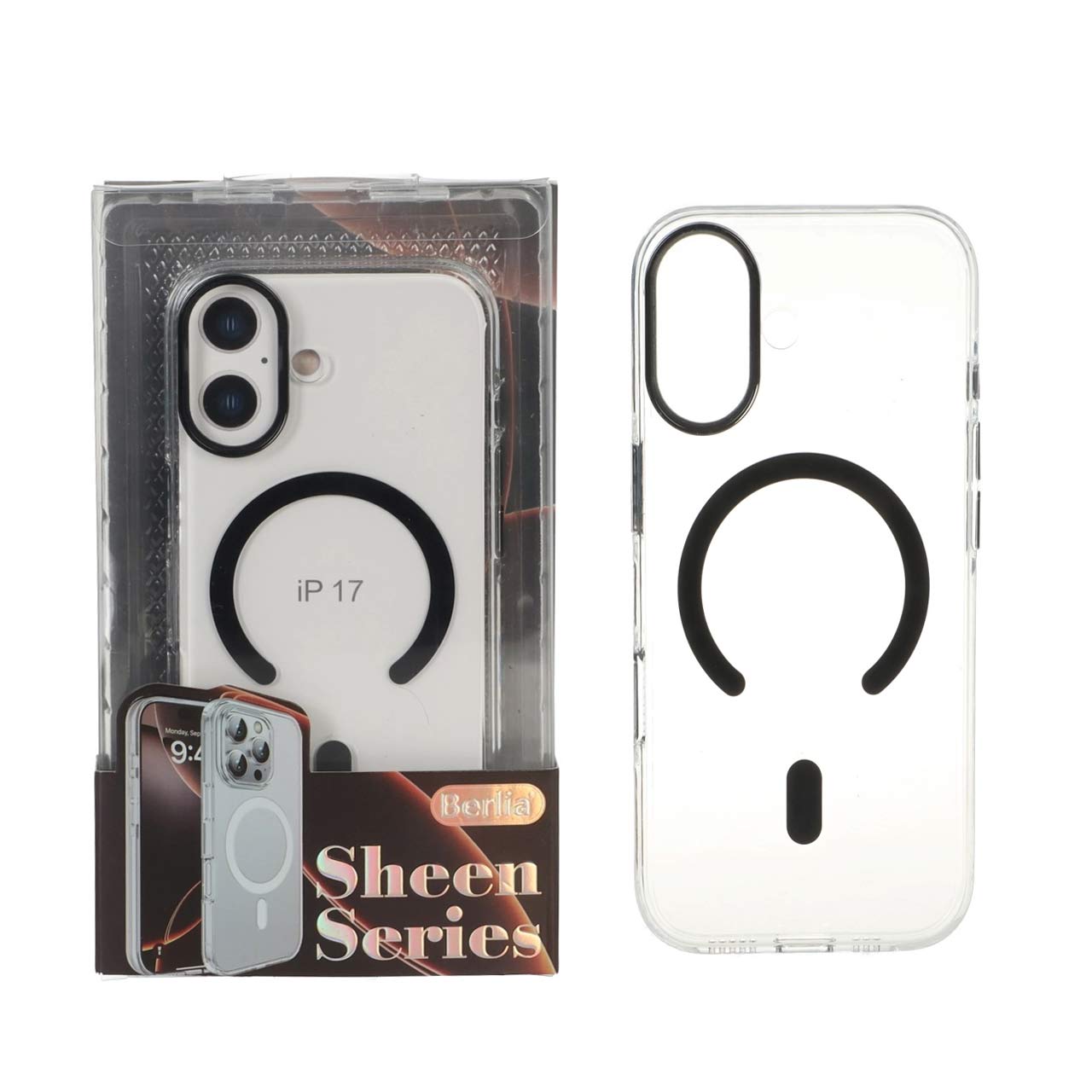 قاب اورجینال Berlia کریستالی MagSafe مدل Apple iPhone 17 - مشکی (پک دار)