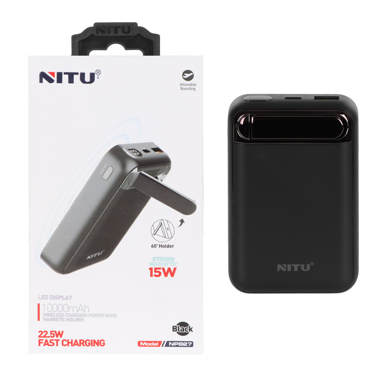 پاوربانک وایرلس Nitu 22.5W 10000mAh مدل NPB27 - مشکی (گارانتی 18 ماه تعویض نیکان همراه)