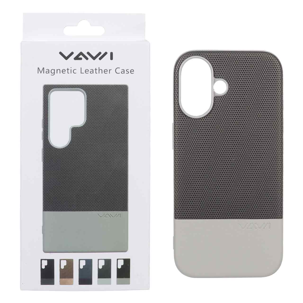 قاب Vawi چرمی دو تکه MagSafe مدل Apple iPhone 16 - طوسی (پک دار)