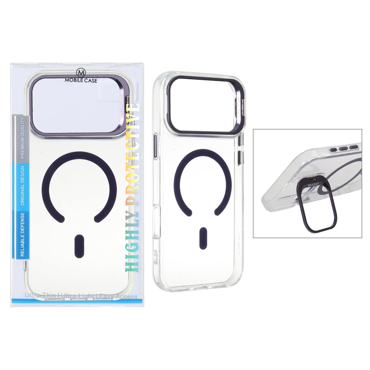 قاب اورجینال Bracket کریستالی MagSafe لنز استندشو Apple iPhone 17 Pro Max - بنفش (پک دار)