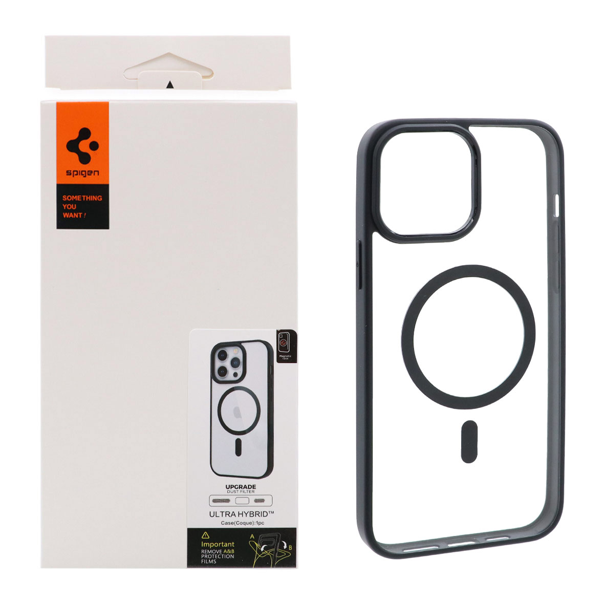 قاب اورجینال Magsafe Spigen با توری اسپیکر فلزی Apple iPhone 13 Pro Max - شفاف مشکی (پک دار)