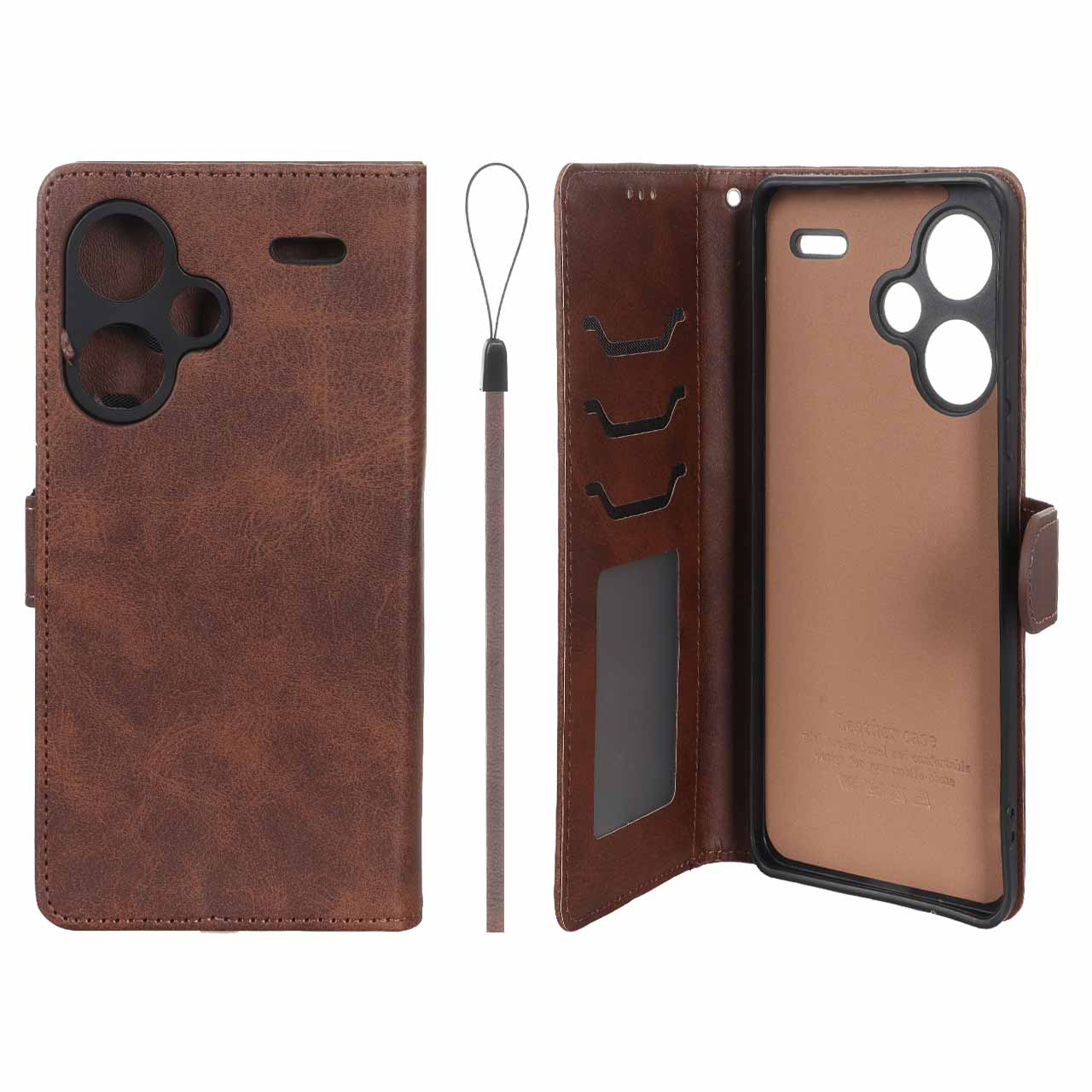 کیف موبایل مگنتی درجه یک داخل خز MNC Plus مدل Xiaomi Redmi Note 13 Pro Plus 5G - قهوه ای