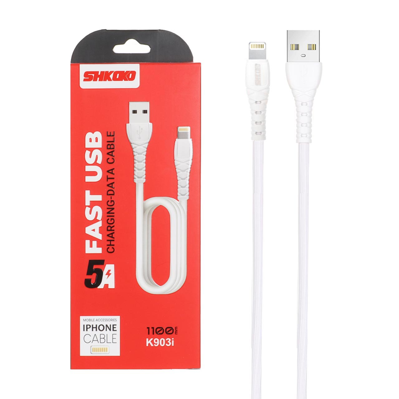 کابل شارژ 1.1 متری فست آیفون Shkoko مدل K903i - سفید - SMO