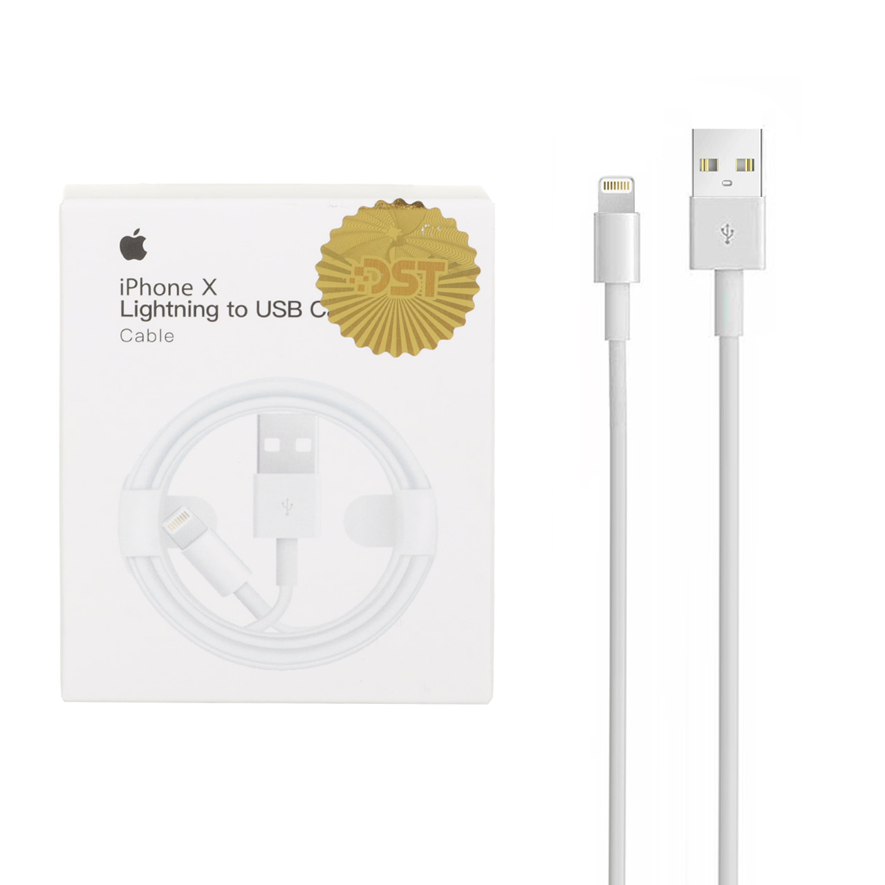 کابل شارژ آیفون X پک دار مدل MD818ZM/A A1480 - سفید - DST (گارانتی شش ماهه) - درجه دو