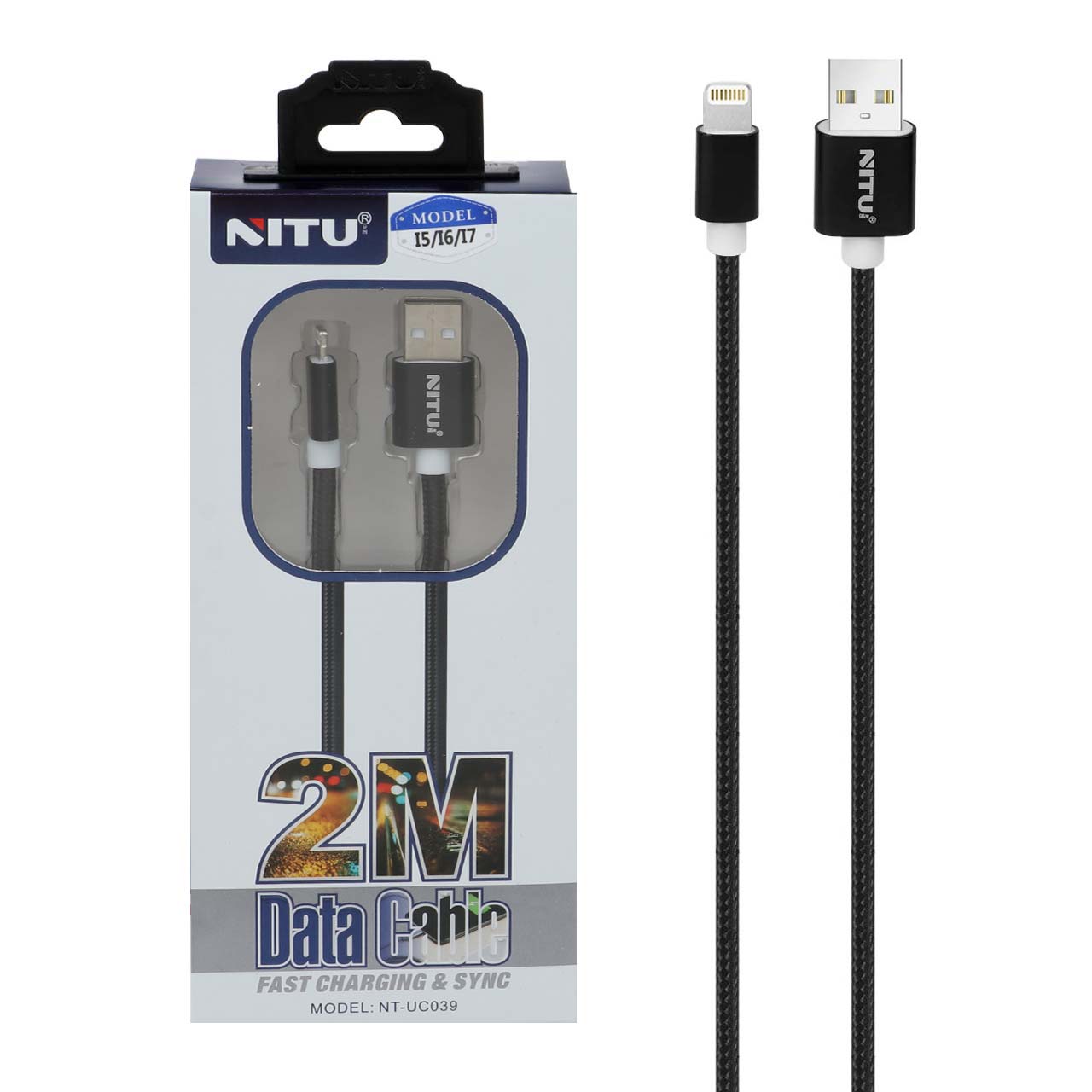 کابل شارژ و دیتا فست کنفی 2 متری آیفون NITU مدل UC039 - مشکی (گارانتی 18 ماه تعویض نیکان همراه)