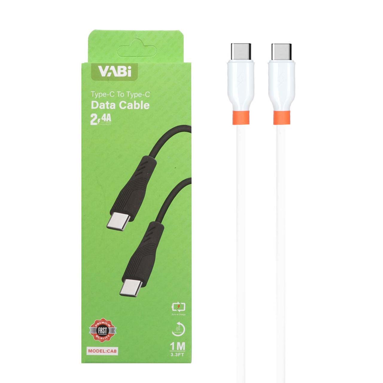 کابل شارژ فست VABI Type-C to Type-C مدل CA8 - سفید - BSA